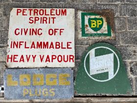 FOUR assorted garage signs including Lodge Plugs, Castrol etc.