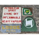 FOUR assorted garage signs including Lodge Plugs, Castrol etc.