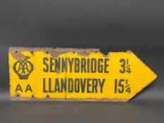 An AA double sided directional enamel sign, pointing towards Sennybridge and Llandovery, 30 x 11".