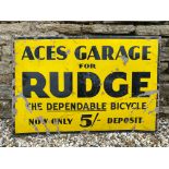 An unusual enamel sign advertising Aces Garage for Rudge - The Dependable Bicycle, made by