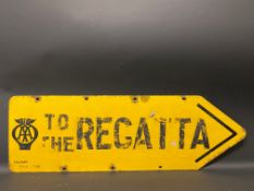 An AA double sided directional double sided enamel sign by Franco, with the letters 'Regatta'