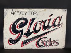 An Agency for Gloria Cycles rectangular tin advertising sign, 24 1/4 x 15 3/4".