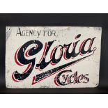An Agency for Gloria Cycles rectangular tin advertising sign, 24 1/4 x 15 3/4".