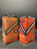 Two Price's Motorine rectangular gallon cans.