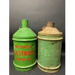 A Wakefield Castrol Motor Oil five gallon conical can plus a Castrol version, both with raised