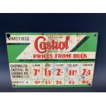 A Wakefield Castrol 'Prices From Bulk' tin cabinet sign, 12 x 8".