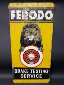 A Ferodo Brake Testing Service double sided tin advertising sign, 18 x 36".