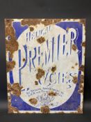 A Premier Cycles enamel sign by Patent Enamel, 18 x 22