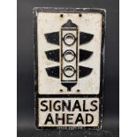 A reproduction aluminum road sign for Signals Ahead, made by Branco, 12 x 21".