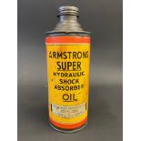 A rare Armstrong Super Hydraulic Shock Absorber Oil cylindrical quart can.