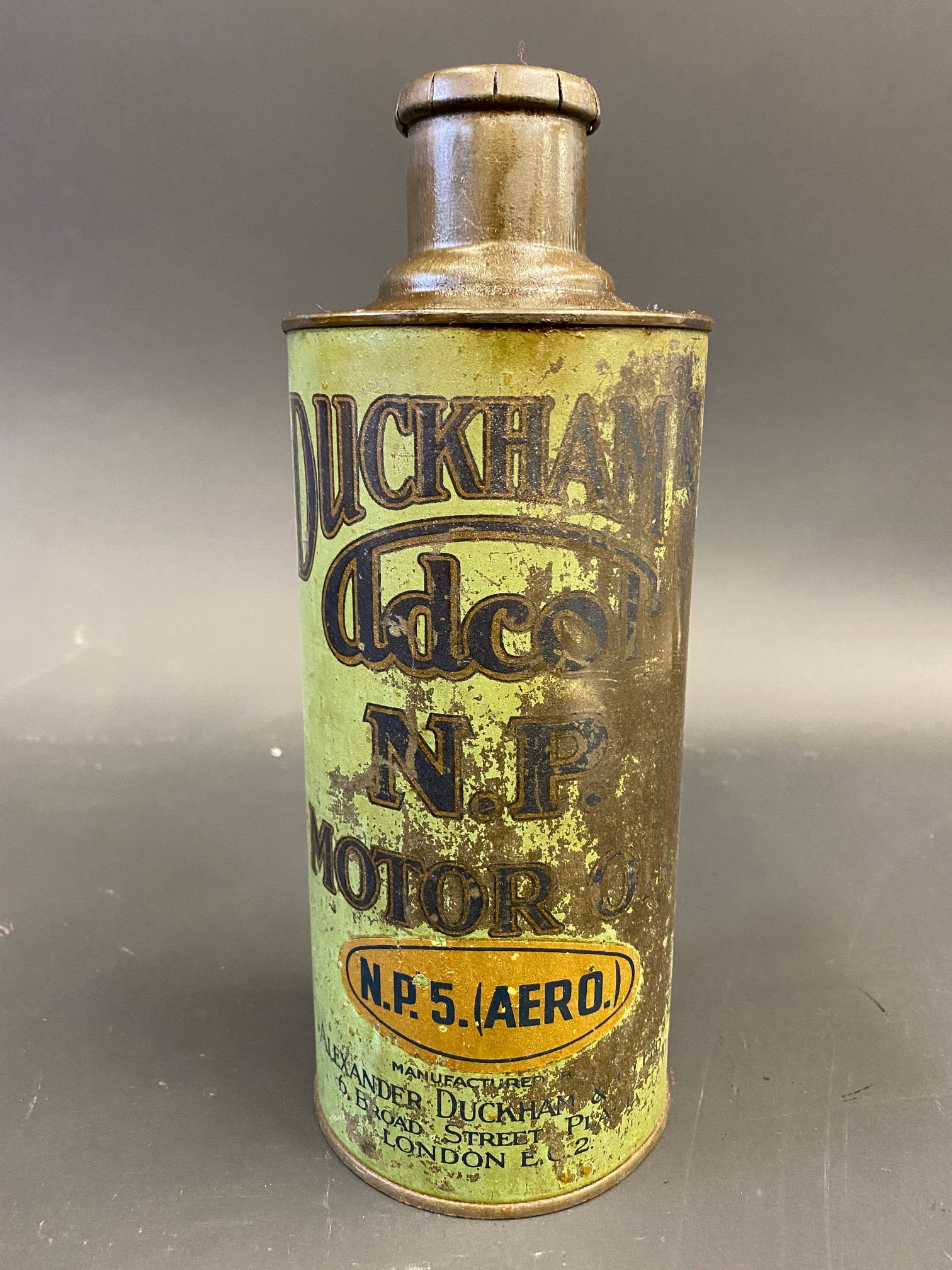 An early Duckham's Adcol N.P. Motor Oil Aero grade cylindrical quart can. - Image 3 of 6
