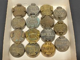 15 two gallon petrol can caps including ROP and Pratts Motor Spirit.