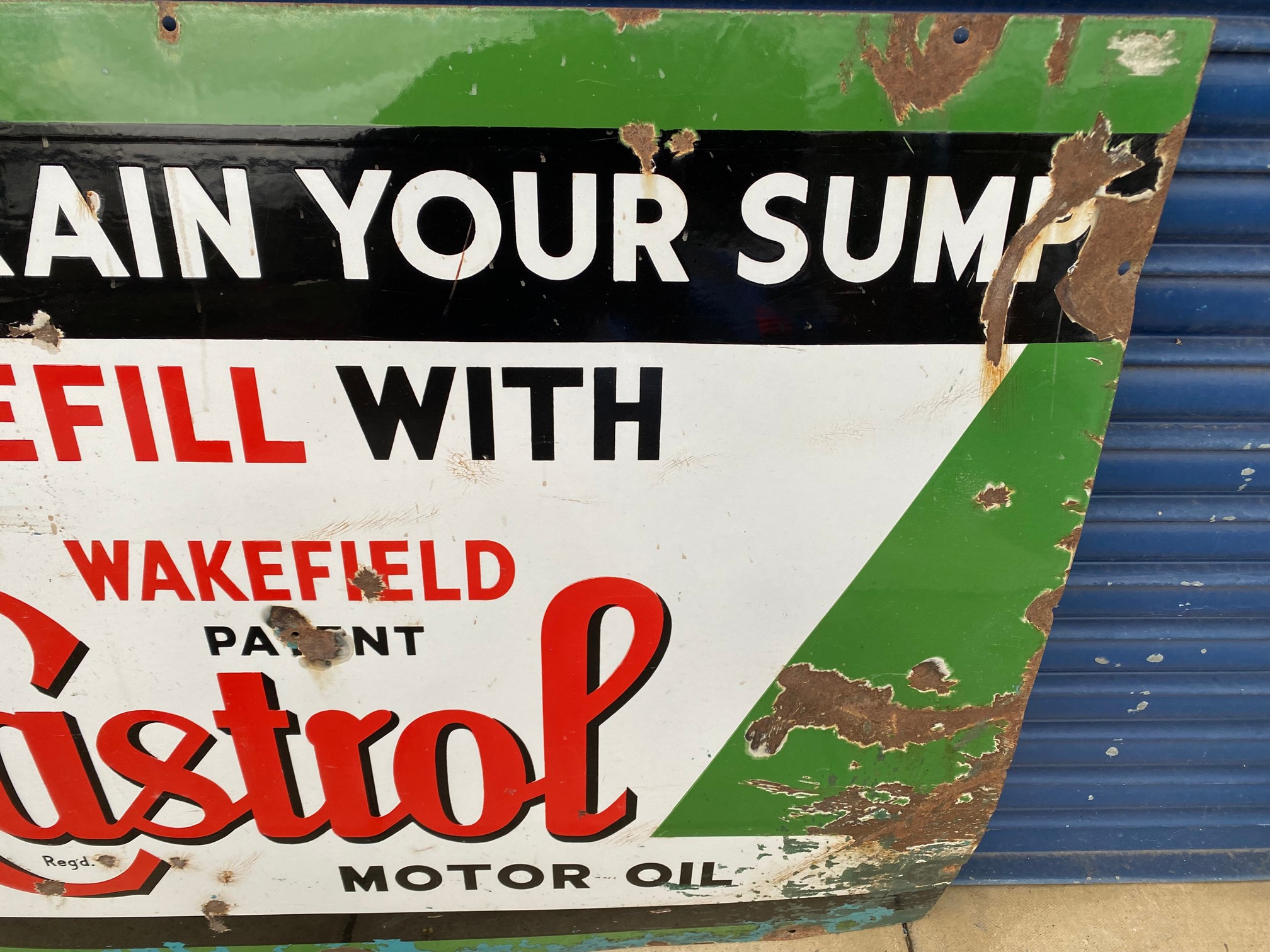 A large Wakefield Castrol 'Let us drain your sump' rectangular enamel sign, 48 x 36". - Image 3 of 6