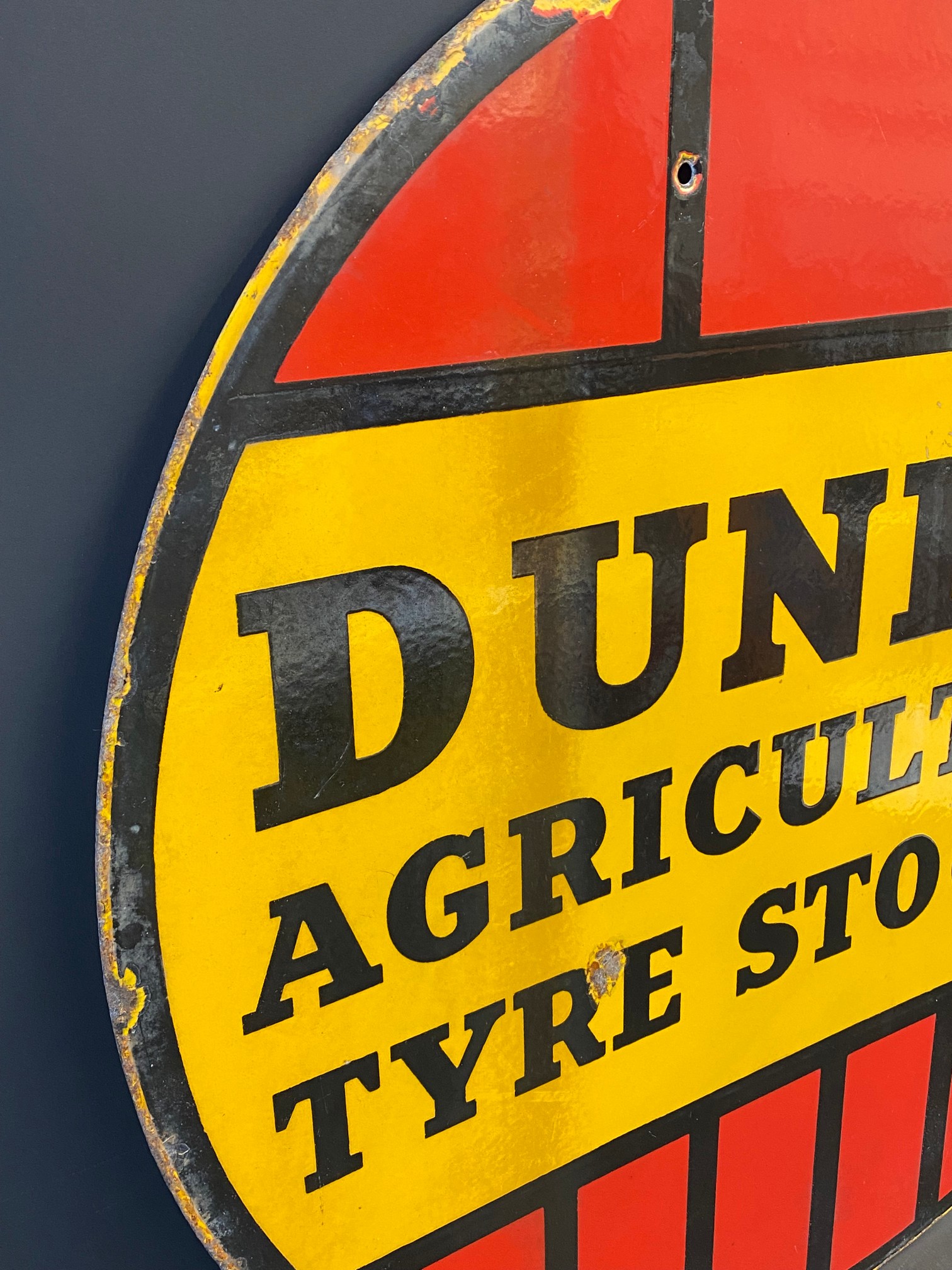 A Dunlop Agricultural Tyre Stockist circular double sided enamel sign, 24" diameter. - Image 2 of 5