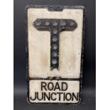 An aluminium road sign for Road Junction, with integral glass reflectors, by Gowshall, 12 x 21".