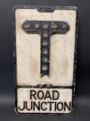 An aluminium road sign for Road Junction, with integral glass reflectors, by Gowshall, 12 x 21".
