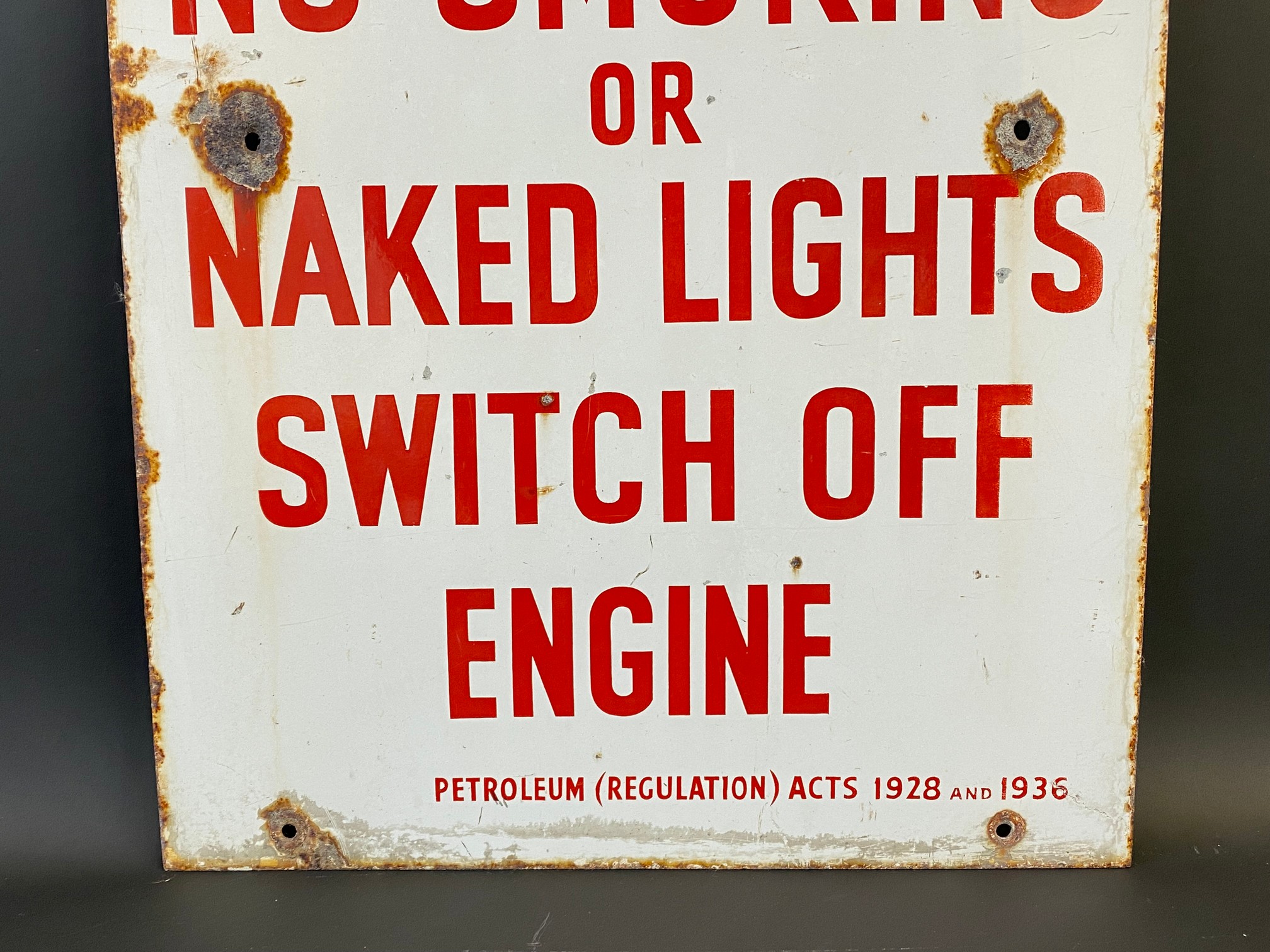 A 'Petroleum Spirit Highly Flammable...' rectangular enamel sign, 15 x 28". - Image 3 of 4