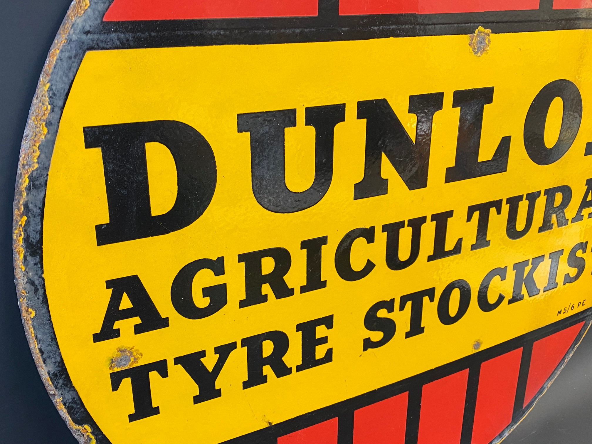 A Dunlop Agricultural Tyre Stockist circular double sided enamel sign, 24" diameter. - Image 5 of 5