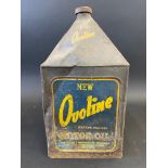 An Ovoline Motor Oil five gallon pyramid can.