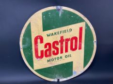 A Wakefield Castrol Motor Oil circular garage forecourt spinning sign, lacking stand, 24" diameter.