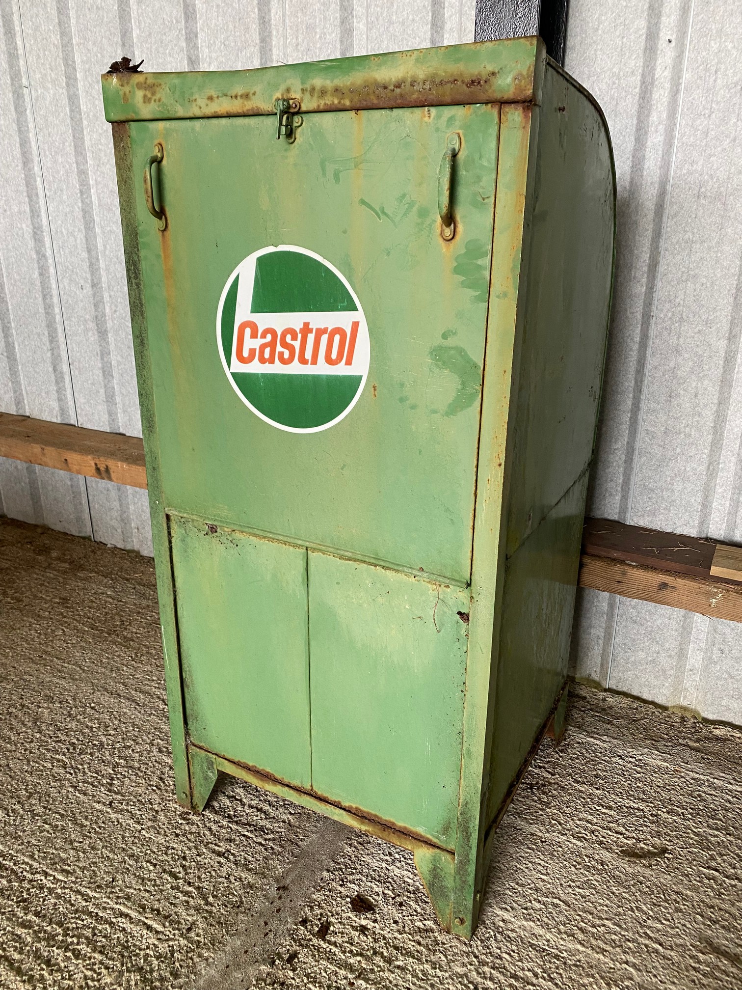 A large Castrol oil cabinet.