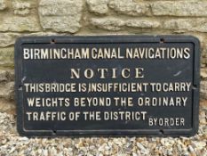 A Birmingham Canal Navigations Notice cast iron sign, 34 x 19".