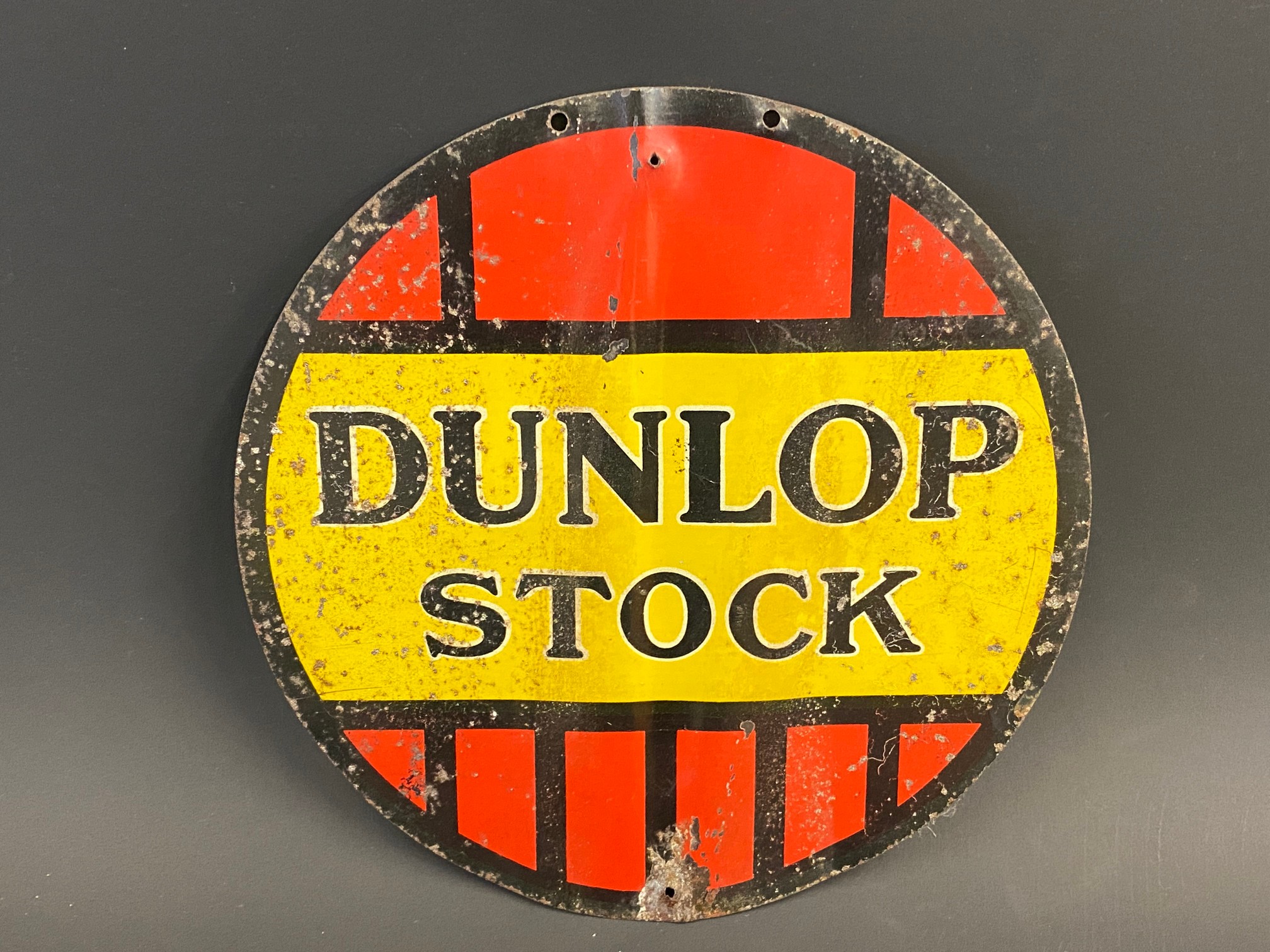 A small Dunlop double sided tin advertising sign, possibly for a table top revolving sign, 7"