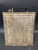 A Carburine Motor Spirit two gallon petrol can by Valor, dated November 1928, with a Redline brass
