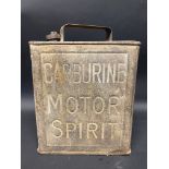 A Carburine Motor Spirit two gallon petrol can by Valor, dated November 1928, with a Redline brass