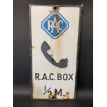 An RAC Box 1/2 mile enamel sign, 10 x 20".