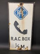 An RAC Box 1/2 mile enamel sign, 10 x 20".