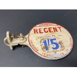 An aluminium petrol pump price indicator advertising Regent, believed to be original.