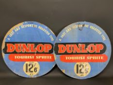 Two Dunlop Tourist Sprite circular cardboard advertising signs, each 24