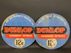 Two Dunlop Tourist Sprite circular cardboard advertising signs, each 24" diameter.