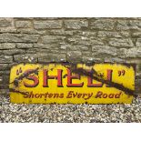 A Shell Shortens Every Road rectangular enamel sign, 54 x 18".