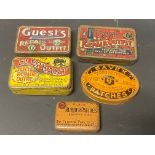 Five small rare brand puncture repair outfit tins including Guest's, The Elephant Chemical Co. Cycle