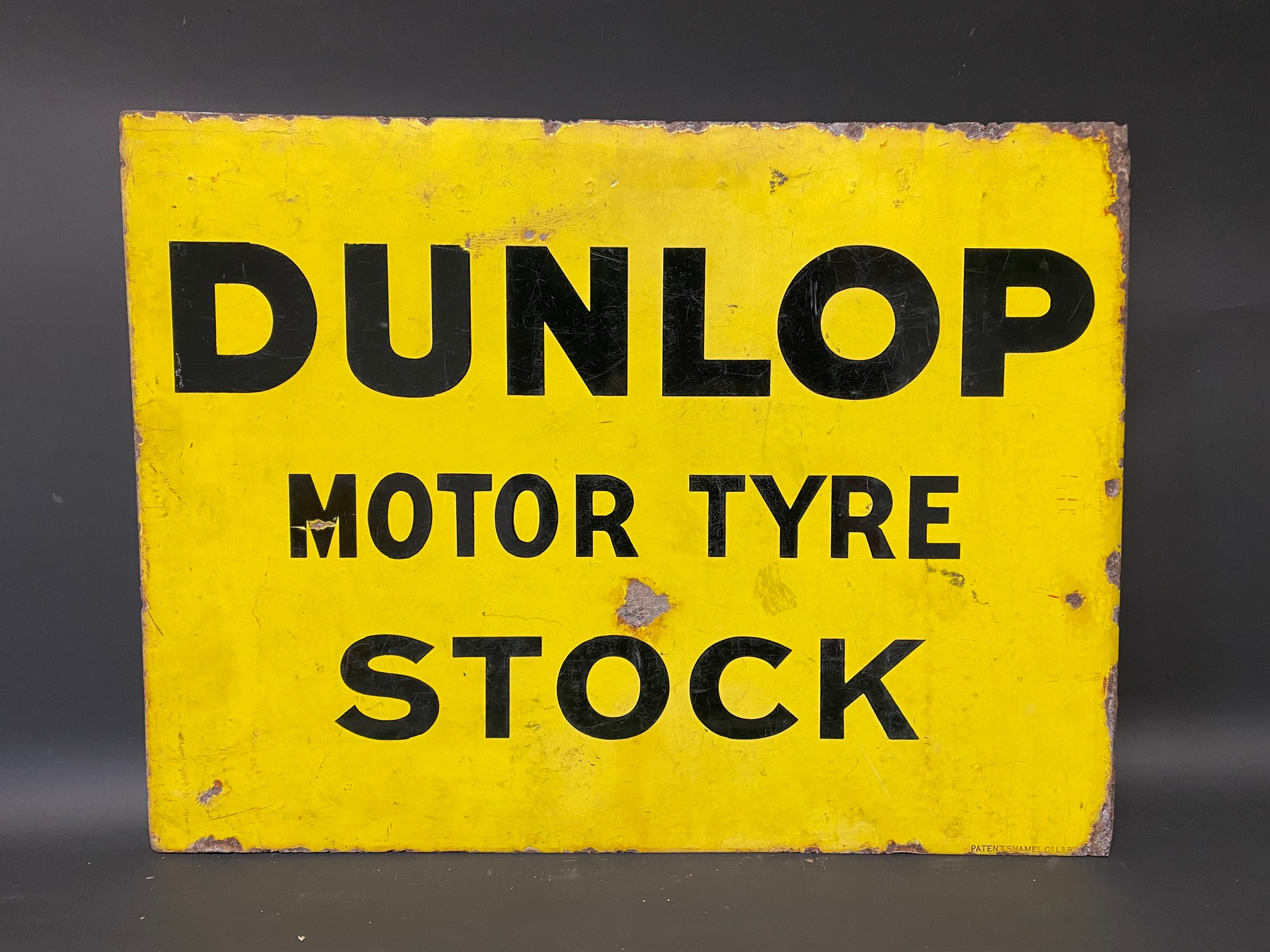 An early Dunlop Motor Tyre Stock rectangular double sided enamel sign by Patent Enamel, with hanging - Image 2 of 4