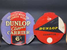 A Dunlop Clipper Carrier cardboard advertising sign 27 3/4" diameter, and a second for Dunlop
