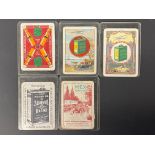 Five rare individual playing cards, including Suspensol Motor Oil, Pratts and Mex.
