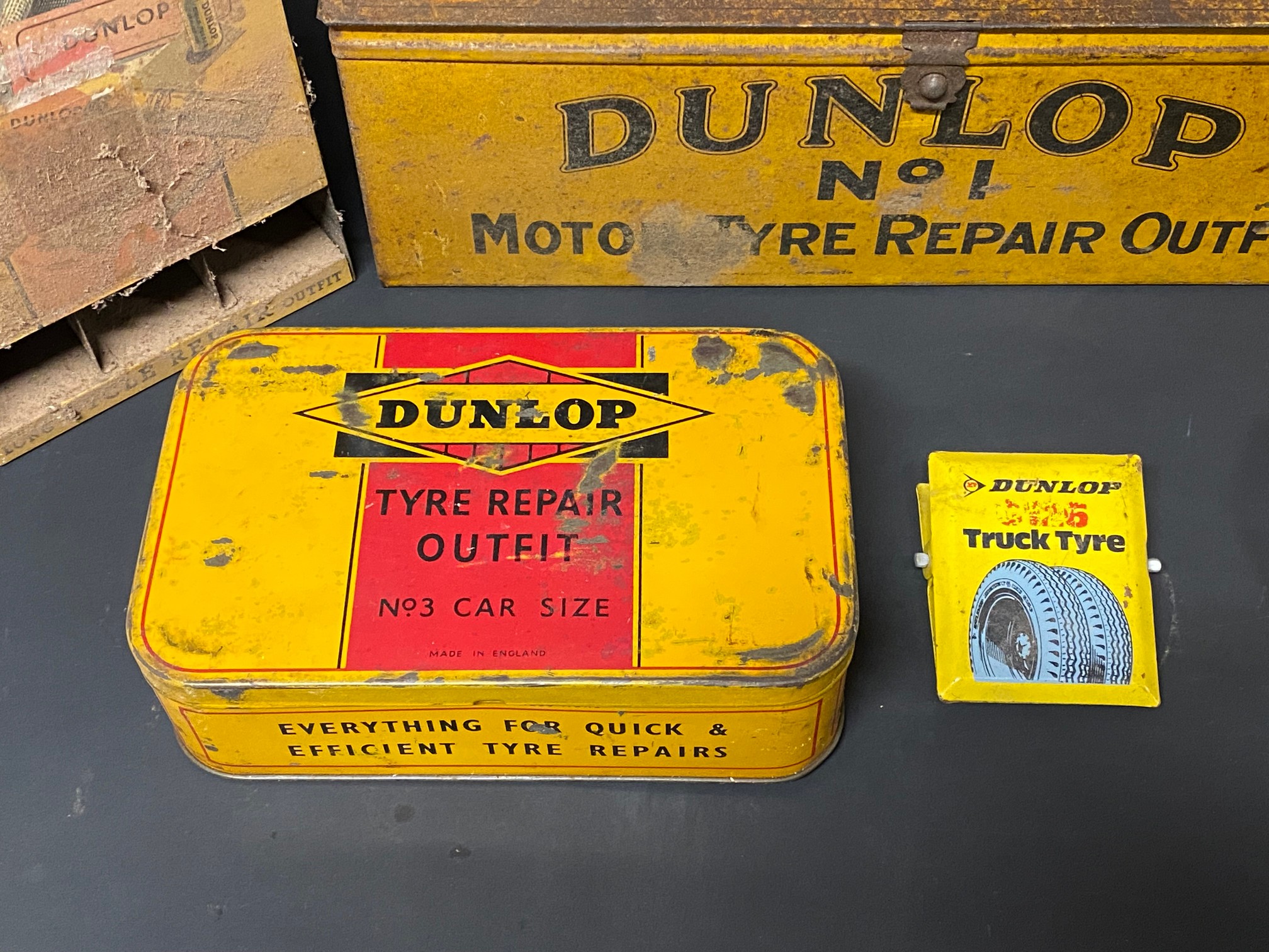 A box of assorted Dunlop tins including a silent salesman wall mounted dispenser. - Image 2 of 4