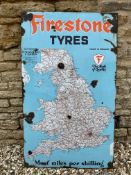 A Firestone Tyres map of England and Wales enamel sign, 29 x 48".