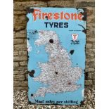 A Firestone Tyres map of England and Wales enamel sign, 29 x 48".