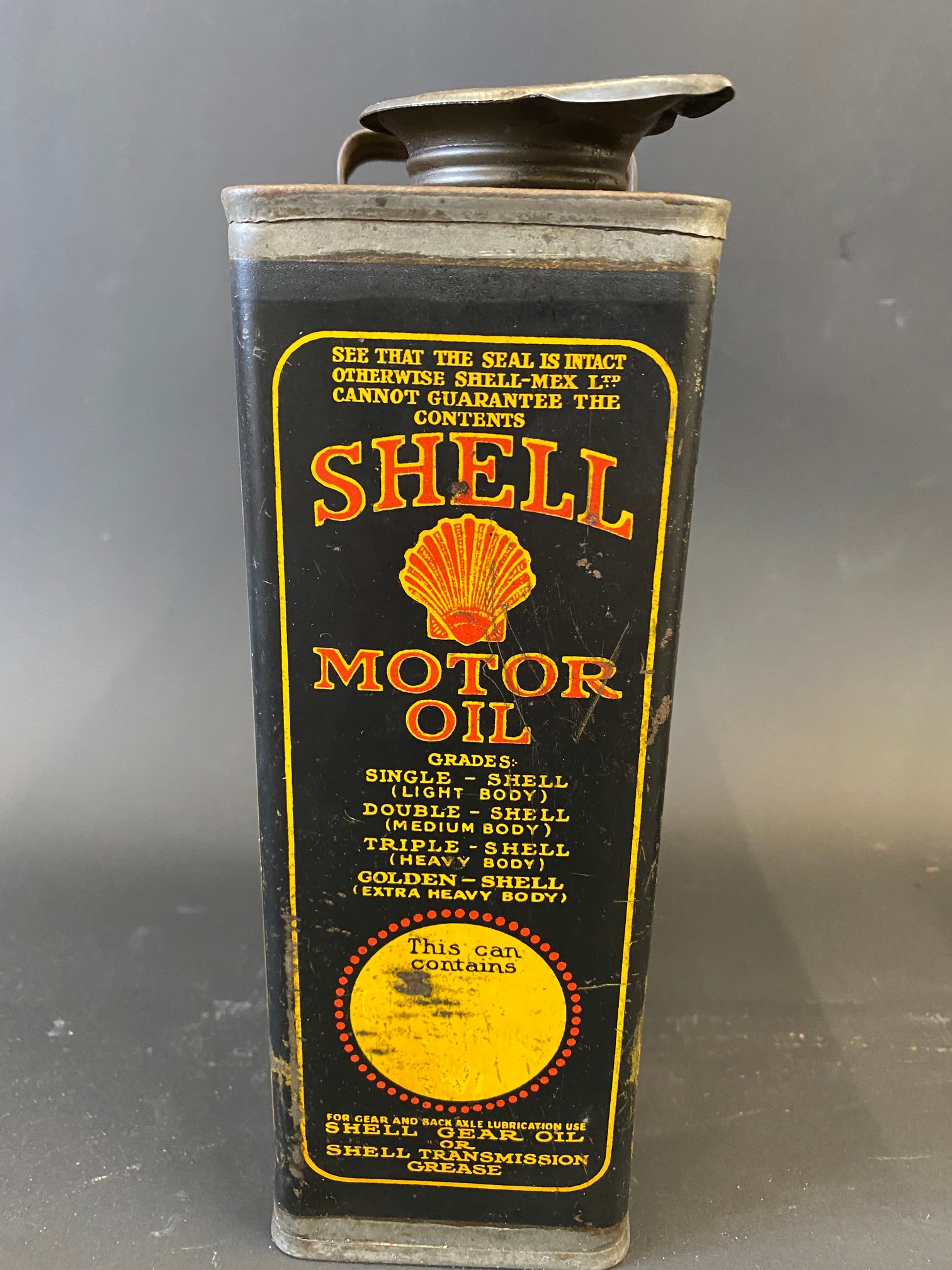 A Shell Motor Oil half gallon can, plus a Shell Gear Oil cylindrical quart can, with original cap. - Image 2 of 10