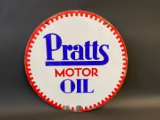A Pratts Motor Oil circular double sided enamel sign, in good condition, 21" diameter.