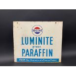 A small Regent Luminite green Paraffin double sided aluminium advertising sign with hanging flange