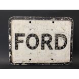 A small cast aluminium road sign for Ford, with glass reflective beads, made by the Royal Label