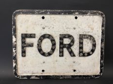 A small cast aluminium road sign for Ford, with glass reflective beads, made by the Royal Label