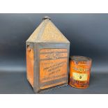 A Vigzol Vitafilm Motor and Tractor Oils five gallon pyramid can plus a Vigzoleum 7lb grease tin.