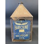 A Bartoline Motor Oil five gallon pyramid can.
