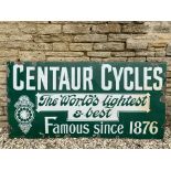 A rare Centaur Cycles rectangular enamel sign by Patent Enamel, 72 x 36".